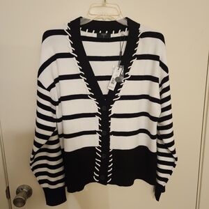 Tahari Black and White Button-Down Cardigan